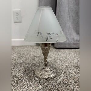 Lenox Holiday Time Frosted White Glass Lantern with Silver Decorative Base